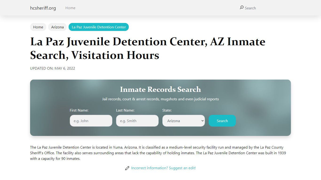 La Paz Juvenile Detention Center, AZ Inmate Search ...
